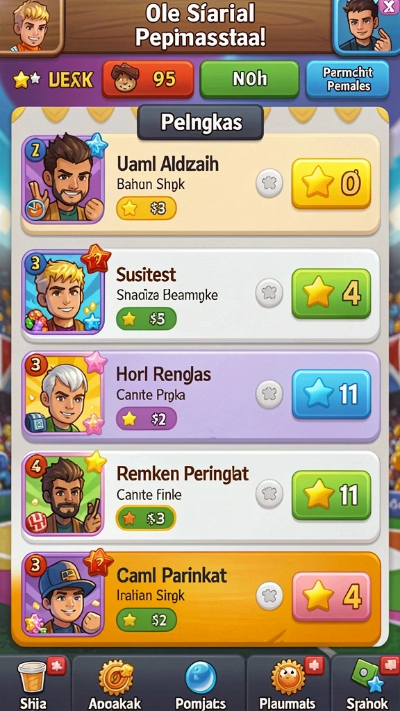 Fitur leaderboard menampilkan pemain terbaik dalam game.